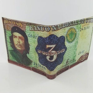 Che Guevara,Tres Pesos,Banknote Design Inspired Leather Bifold Money Wallet,UniqueAccessories and Gifts, Handmade & Laserprinted