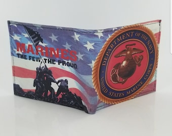 Genuine Handcrafted Bifold Leather Bifold Wallet,US MARINES & MILITARY Inspired.Fully Laserprinted