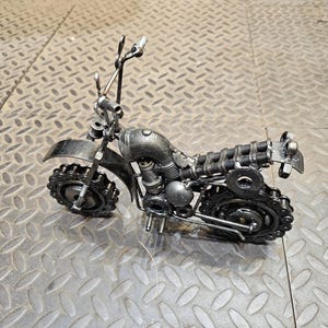 Recycled CUSTOM DIRT BIKE Metal Art Statue,Handmade Scrap Steel Sculpture.Made from Nuts,Bolts,Bits and Pieces