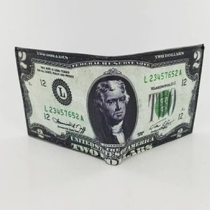 TWO Dollar Bill Inspired Leather Bifold Wallet,Unisex Accessories, Unique Gifts, Handmade & Laserprinted