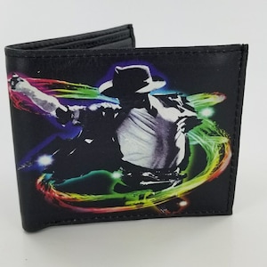 Carteira inspirada em Michael Jackson, carteira dupla de couro autêntico artesanal genuíno, porta-dinheiro unissex.