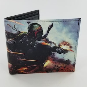 Kopfgeldjäger Inspirierte Handgemachte Bifold Leder Geldbörse Action Malerei Design.Einzigartige Geschenke für Weihnachten.Komplett Laserprinted