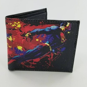 Echte handgemaakte lederen superheld geïnspireerd bifold Wallet.Complete met ID Sleeve, Volledig laserprinted