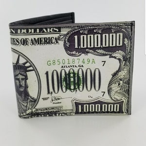 ONE MILLION Dollar Bifold Leather Wallet,Mens Accessories, Handmade & Laserprinted