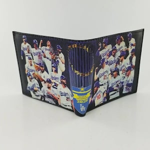 Béisbol 2020 Campeones cartera de cuero, auténtica cartera bifonista artesanal.regalos para él,Accesorios de cuero.Totalmente láser impreso