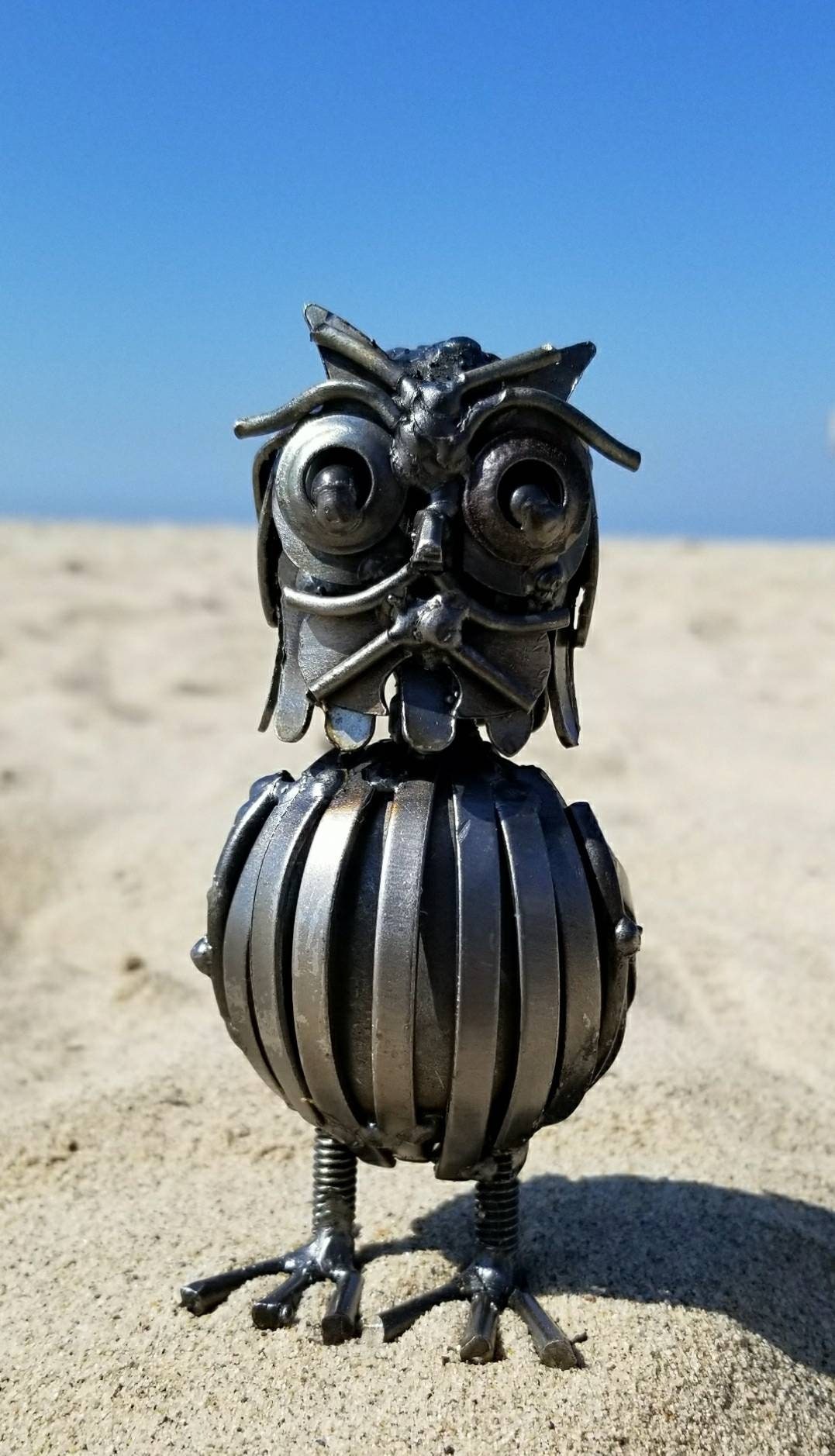 Recycled Metal OWL Art Statue,Handmade Steel Sculpture with Turn,Made from Nuts,Bolts,Bits and Piece