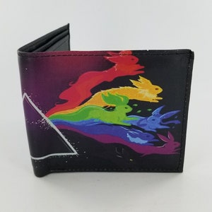 Cartera plegable hecha a mano de cuero genuino inspirado en dibujos animados con diseño de portada de álbum o de dibujos animados. Cartera cosida a mano, regalo de Navidad. Impresión láser completa.