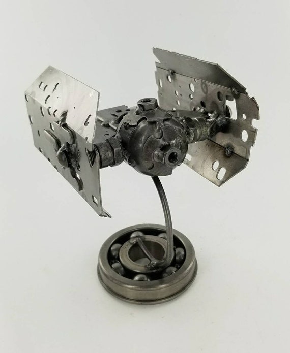 Handmade Recycled Tai Fighter Metal Art Statue, Scrap Sculpture,Star Wars Inspired.Made from Nuts,Bolts,Bits and Pieces
