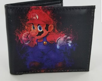 Genuine Leather Video Game Inspired Handmade Bifold Wallet.Painting Design,Gifts for Him.Fully Laseprinted.