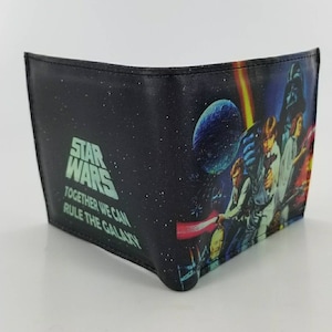 Cartera plegable de cuero de ciencia ficción, cuero genuino hecho a mano inspirado en películas, regalos únicos, totalmente impreso con láser
