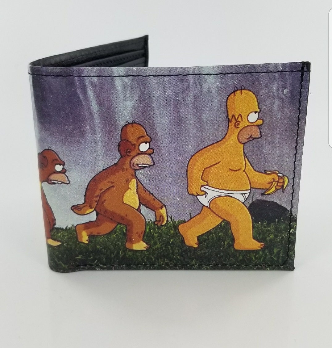 Discover Handcrafted Leather Bifold Wallet with Homer Simpson Cartoon