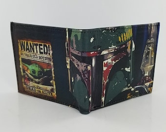 Genuine Handcrafted Bifold Leather Wallet Bounty Hunter,Wanted Poster Painting Design.Fully Laserprinted