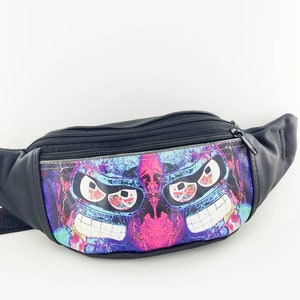 Genuine Leather Cartoon Character Design Handmade Fanny Pack, Crossbody,Slingbag,Fully Lined Interior with 3 Zippered Pockets.