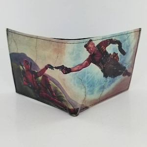 Carteira de couro de super-herói, design de pintura de filmes e quadrinhos, carteira dupla.