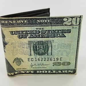 Genuine Handcrafted Twenty Dollar Bill Leather Wallet .Fully Laserprinted