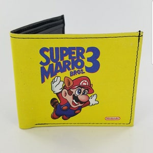 Handcrafted Bifold Leather Mario Brothers Video Game Inspired Wallet.Super Mario 3.Fully Laserprinted
