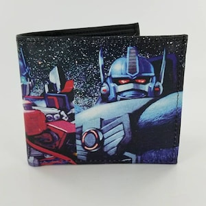 Transformando la billetera de cuero doble hecha a mano inspirada en el robot, diseño de películas, totalmente Laseprinted.