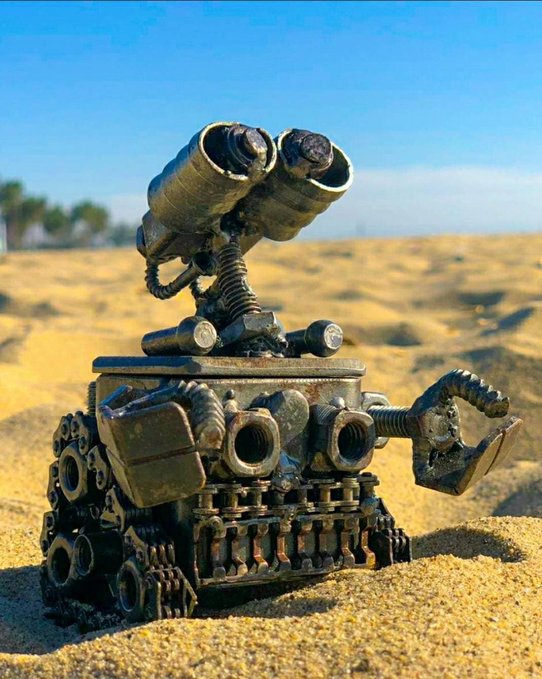 Wall-e Inspired Recycled Metal Statue,flip Top,cartoon Inspired