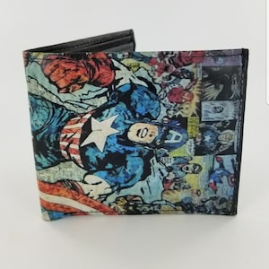 Superhero Handmade Leather Wallet,Action Comic Book Hero Inspired,Personalized Mens Wallet,Fully Lasrprinted.