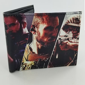 Genuine Leather Handmade Bifold Wallet.Video Game Inspired Design,Gifts for Him.Fully Laseprinted.