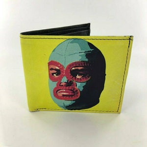 Mexican Wrestler Inspired Genuine Leather Handmade Bifold Wallet.Handstitched Wallet,Gifts for Him,Christmas Gifts,Fully Laseprinted.