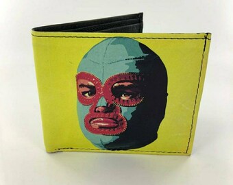 Mexican Wrestler Inspired Genuine Leather Handmade Bifold Wallet.Handstitched Wallet,Gifts for Him,Christmas Gifts,Fully Laseprinted.