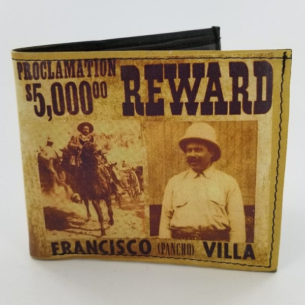 Genuine Handcrafted Leather Pancho Villa Wallet.Mens Accessories.Unique Gifts,Fully Laserprinted