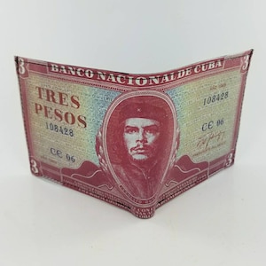 Che Guevara, Tres Pesos, Bankbiljet ontwerp geïnspireerd lederen bifold geld portemonnee, unieke accessoires en geschenken, handgemaakte en laserprinted