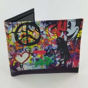 Graffiti Mickey Cartoon Character Inspired Leather Bifold Wallet,Christmas Gifts.Fully Laserprinted.