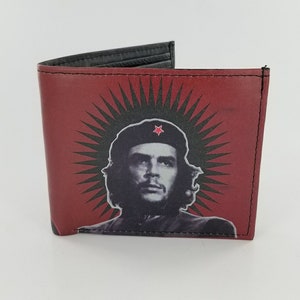 Carteira de couro Che Guevara feita à mão, 6 compartimentos para cartão de crédito, totalmente impressa a laser