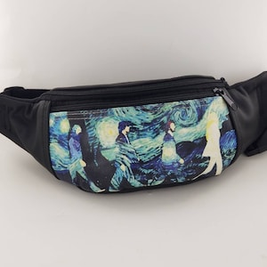 Genuine Leather Rock Band Design Handmade Fanny Pack, Crossbody,Slingbag,Fully Lined Interior with 3 Zippered Pockets,Multi Character Images