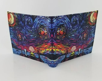 Genuine Handcrafted Leather Starry Night Cartoon Inspired Multicolor Wallet,Comicbook Character.Complete with ID Sleeve ,Fully Laserprinted
