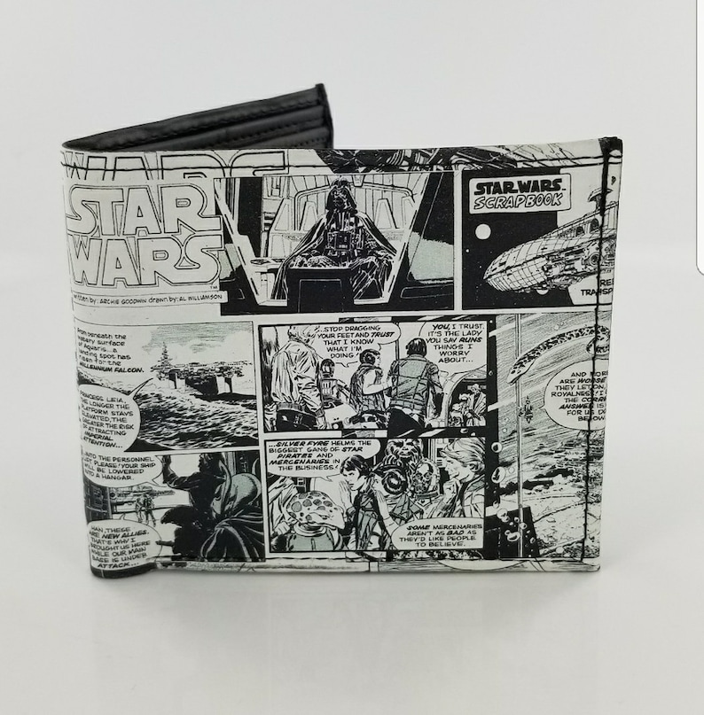 Sci Fi Leather Wallet,Genuine Handcrafted Comic Book Inspired Bifold Wallet,Black & White.Fully Laserprinted,Christmas Gifts. 