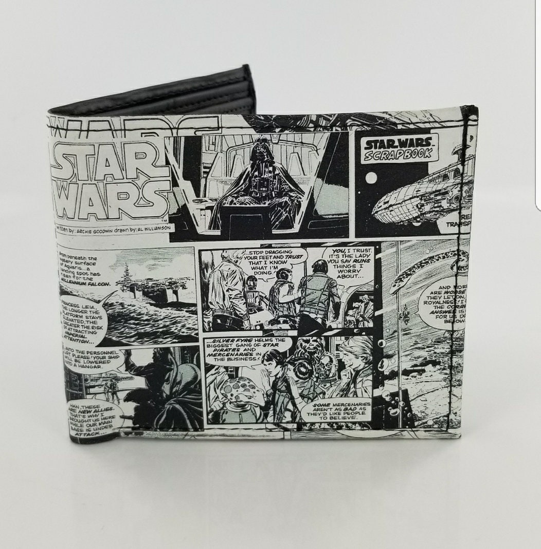 Discover Sci Fi Leather Bifold Wallet for Men - Handcrafted Comic Book Laser-Printed Gift