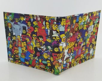 Monedero de cuero genuino hecho a mano inspirado en los dibujos animados de Los Simpson. Totalmente impreso con láser.
