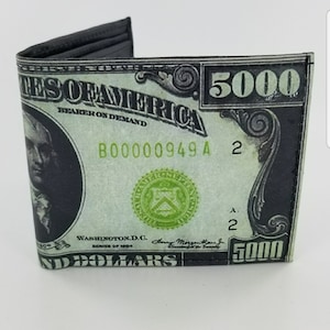 FIVE THOUSAND DOLLAR 1918 Design Inspired Bifold Leather Wallet,Mens Accessories, Handmade & Laserprinted.