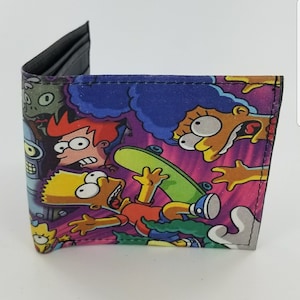 Cartera plegable de cuero artesanal inspirada en dibujos animados, de cuero genuino, con diseño de agujero de gusano. Totalmente impresa con láser.