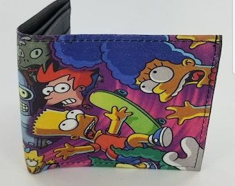 Cartera plegable de cuero artesanal inspirada en dibujos animados, de cuero genuino, con diseño de agujero de gusano. Totalmente impresa con láser.