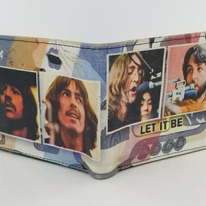 Oryginalny ręcznie wykonany portfel ze skóry inspirowany zespołem BEATLES. Akcesoria skórzane. W pełni laserowo nadrukowany wzór ze zdjęciem
