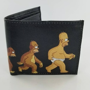 Handcrafted Bifold Leather Cartoon Inspired Wallet,Homers Evolution Design.Fully Laserprinted