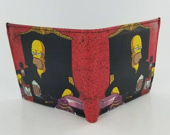 Billetera unisex inspirada en dibujos animados de cuero bifold hecho a mano, regalos únicos, totalmente impreso con láser
