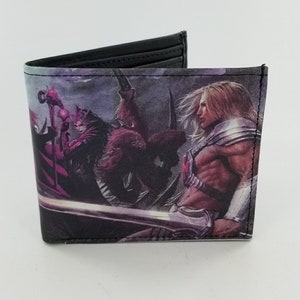 Cartoon geïnspireerd echt leer handgemaakte bifold portemonnee in een schilderij Design.Handstitched Wallet.Full Laseprint.