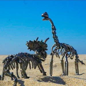 Recycled Metal Brontosaurus Art Statue,Handwelded Steel Scrap Sculpture, Dinosaur Inspired.Made from Nuts,Bolts,Bits and Pieces