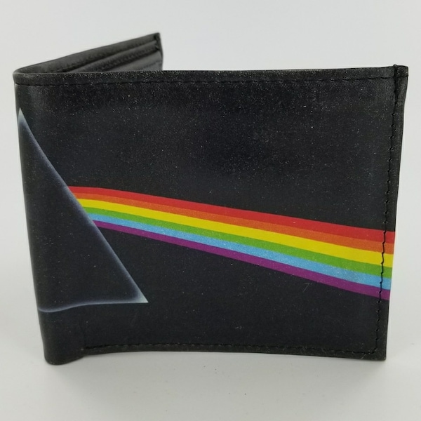 Genuine Handcrafted Pink Floyd Inspired Leather Bifold Wallet .Fully Laserprinted