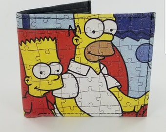 Billetera plegable de cuero hecha a mano inspirada en dibujos animados, diseño de introducción para sofá. Totalmente impresa con láser