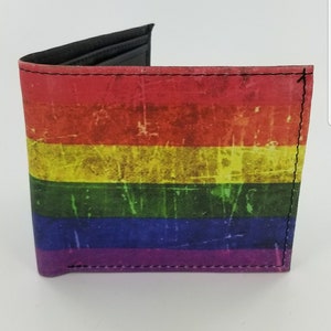 LGBTQ inspirado en la billetera plegable de cuero plegable con diseño de arco iris, titular de dinero unisex.Fully Laseprinted.