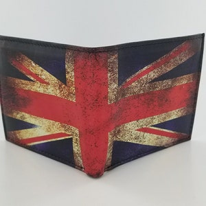 Portefeuille à deux volets en cuir véritable fait main avec drapeau BRITISH UNION JACK. Entièrement imprimé au laser