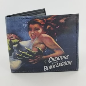 Cartera plegable de cuero inspirada en la película Monster Chassic, hecha a mano, regalo de Navidad, totalmente impresa con láser