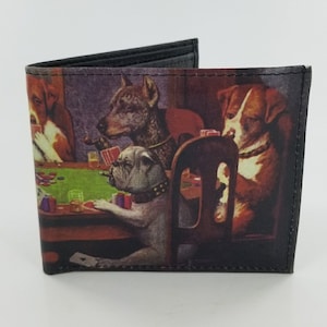 Doggie card juego de pintura inspirado cuero genuino hecho a mano Bifold Monedero. Cartera cosida a mano, regalos de Navidad.Full Laseprint.
