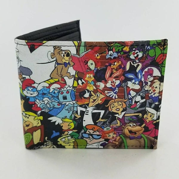 Handmade Multi Cartoon Character Inspired Design Bifold Leather Wallet,Unique Gifts,Fully Laserprinted